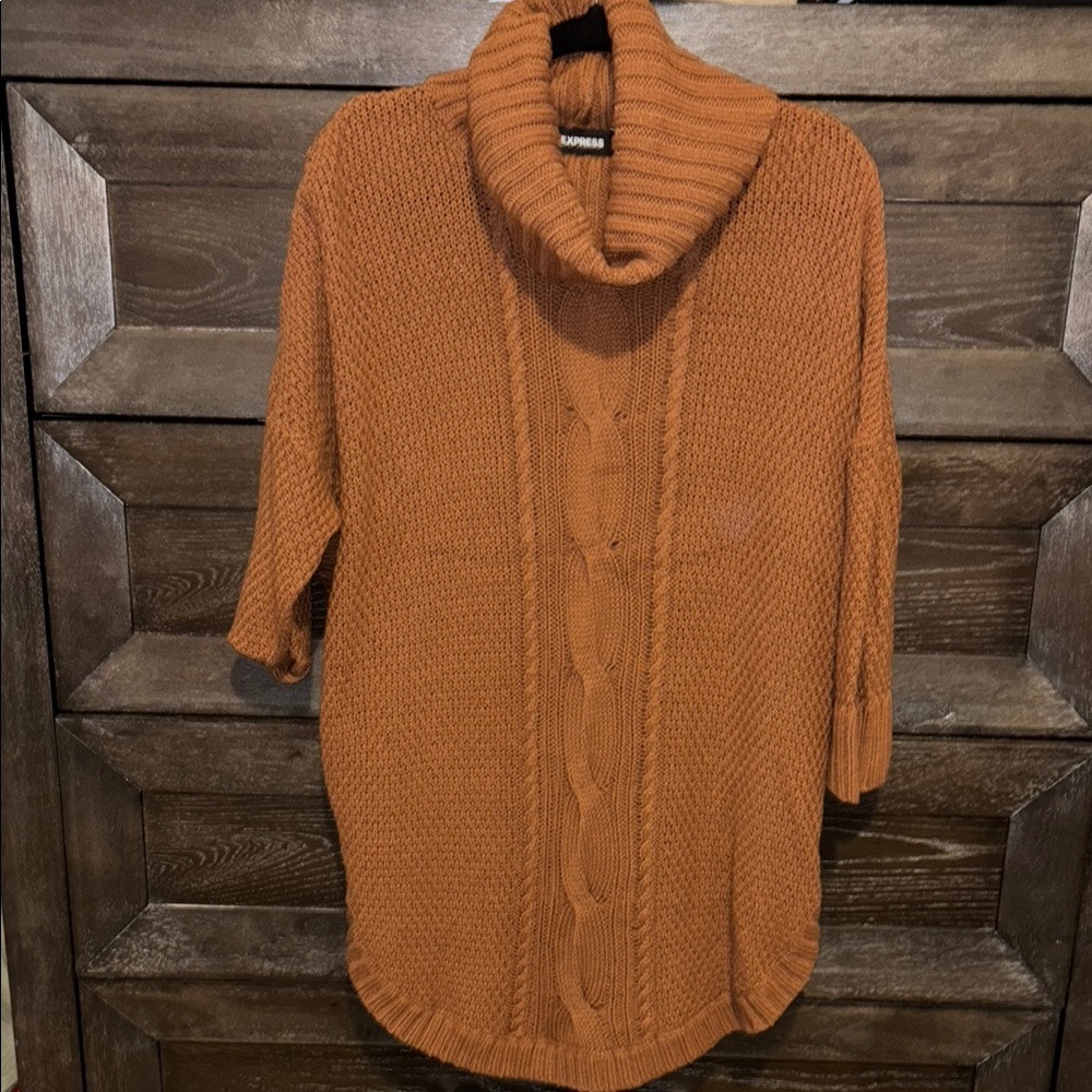 Express Brown Cowl Neck Sweater with Cozy Tunic Design